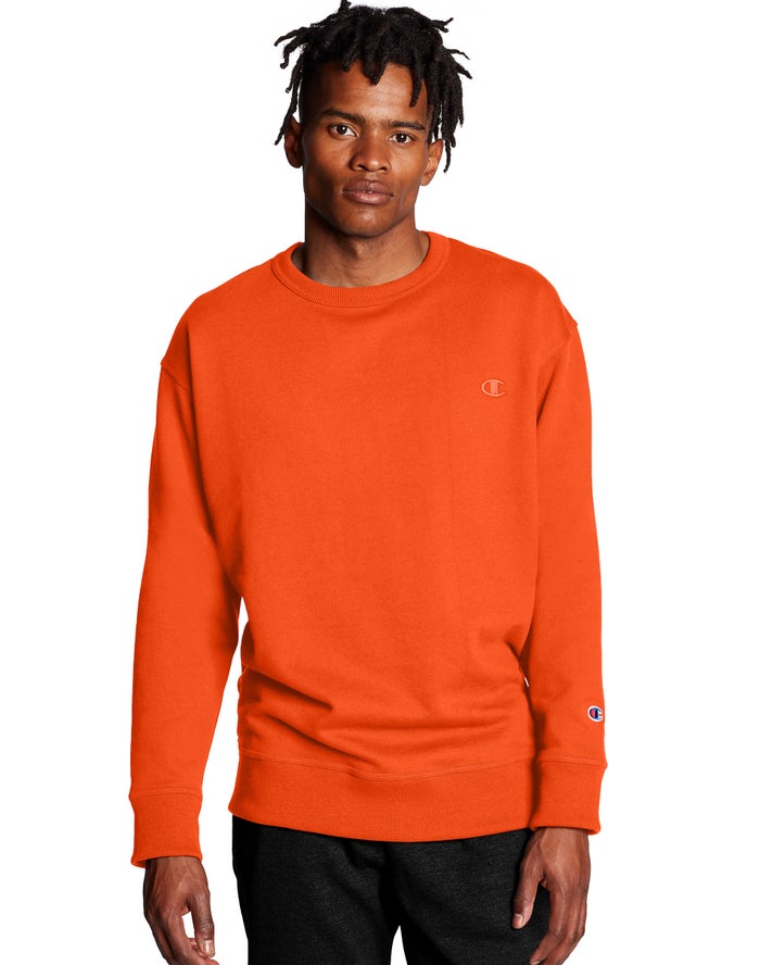 Champion Herre Sweatshirt Orange - Powerblend Fleece Crew C Logo - Danmark GIF-018945